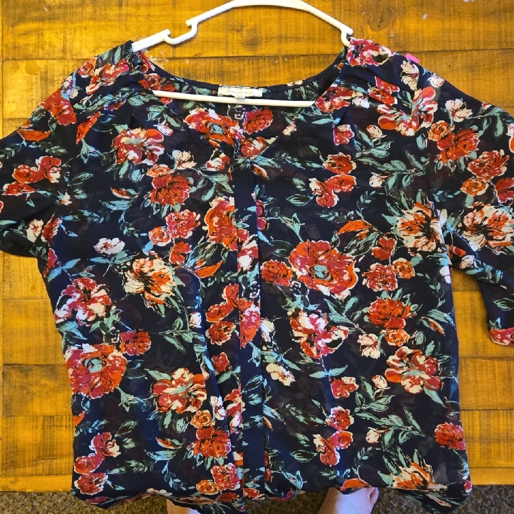 Floral Women's Top - Blue and Red